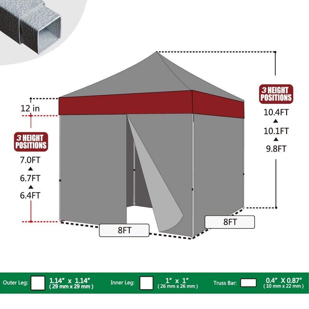 Eurmax USA 8'x8' Pop-up Canopy Tent Commercial Instant Canopies with 4 Removable Zipper End Side Walls and Roller Bag, Bonus 4 SandBags(Blue)