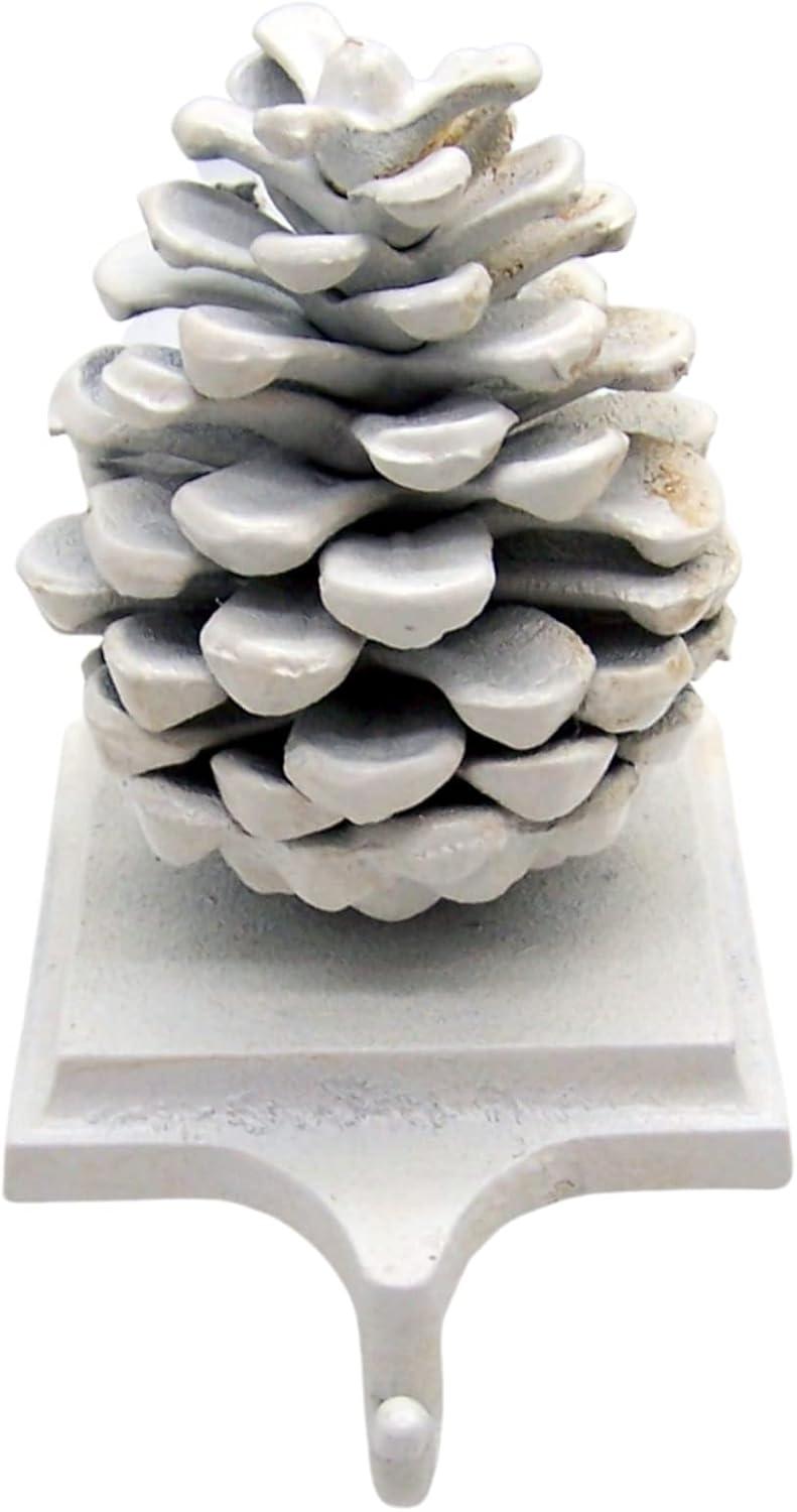 White Cast Iron Pinecone Stocking Holder for Mantels