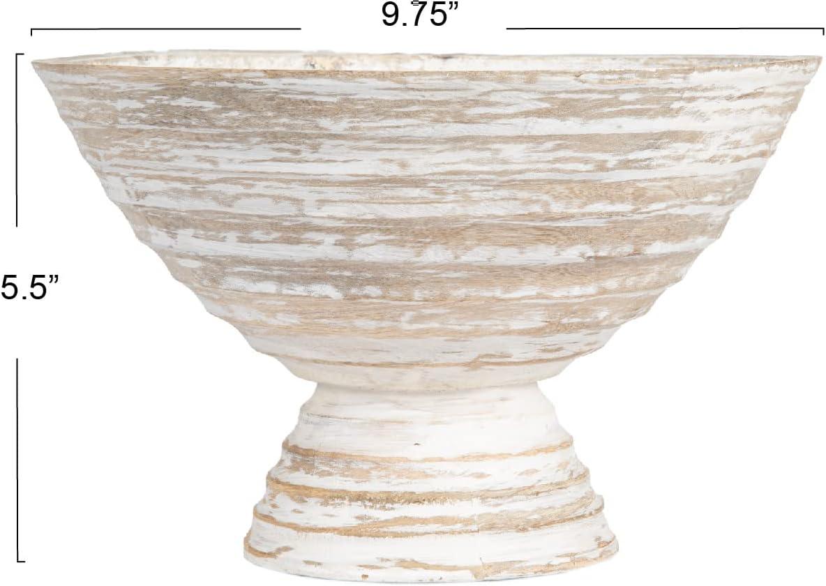 Creative Co-Op Boho Wood Pedestal Serving, White Wash Finish Bowl