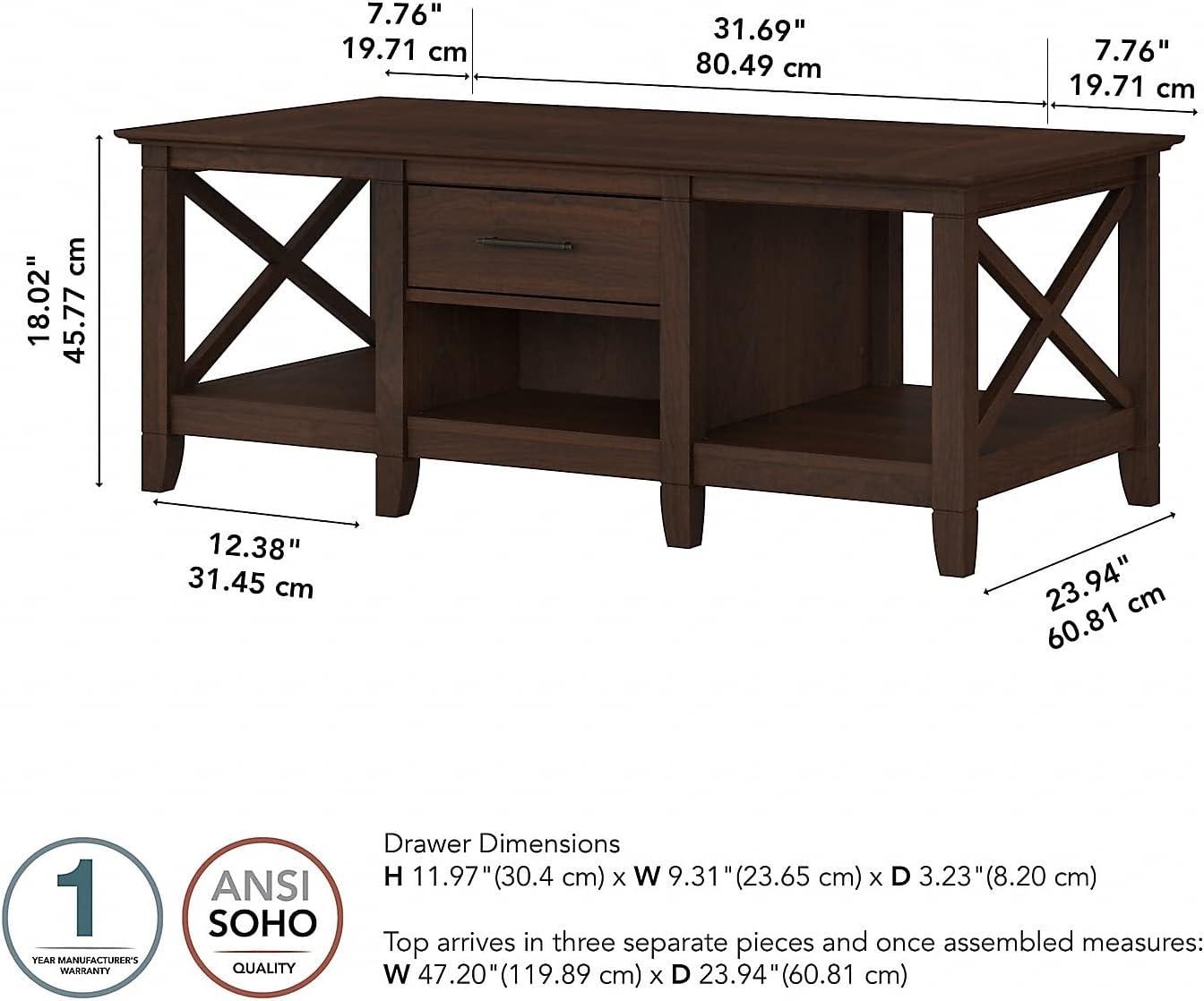 Bush Furniture Key West Coffee Table with Storage, Bing Cherry