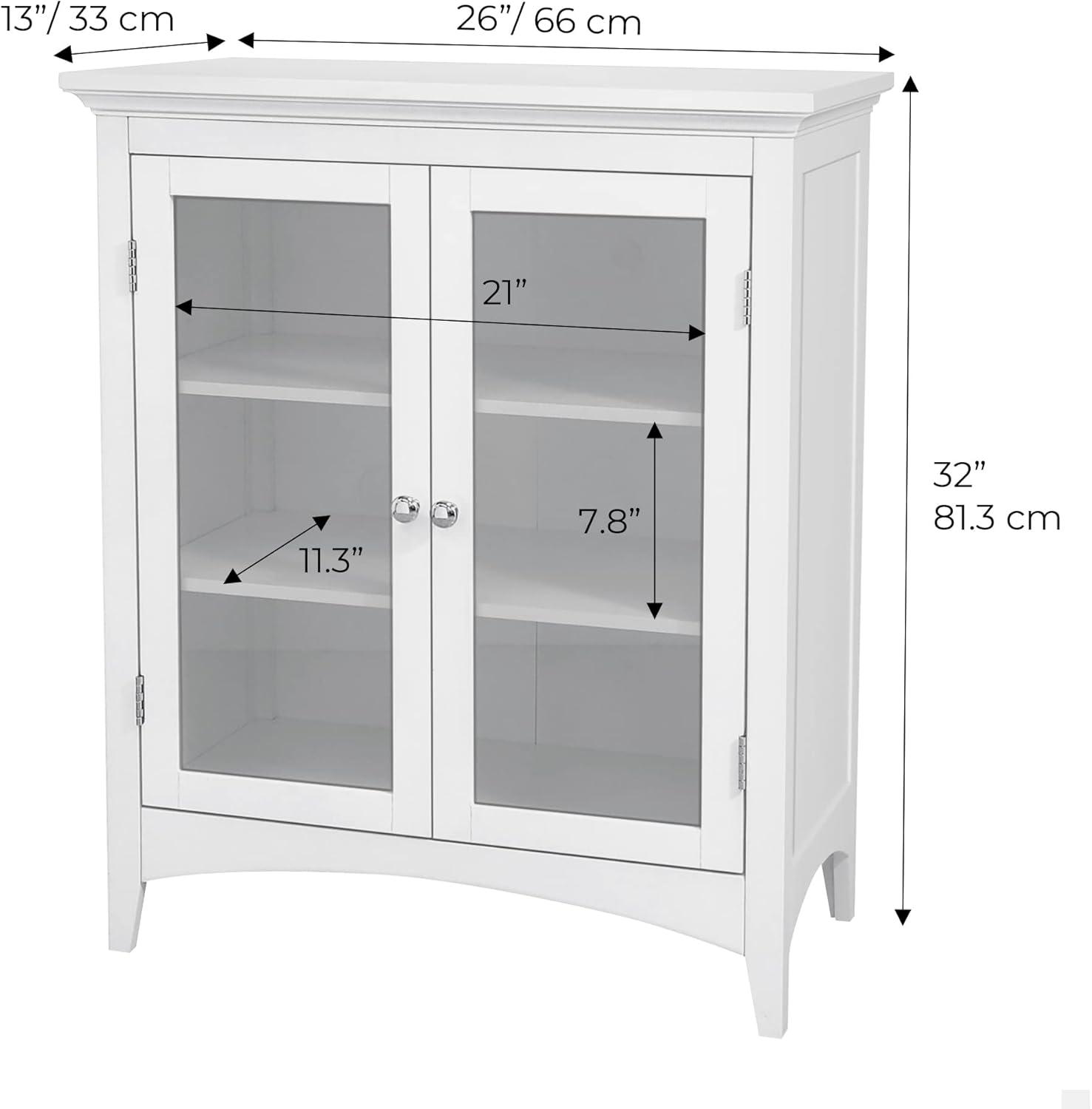 Teamson Home Madison Freestanding Two-Door Floor Accent Cabinet with Tempered Glass Panels, White