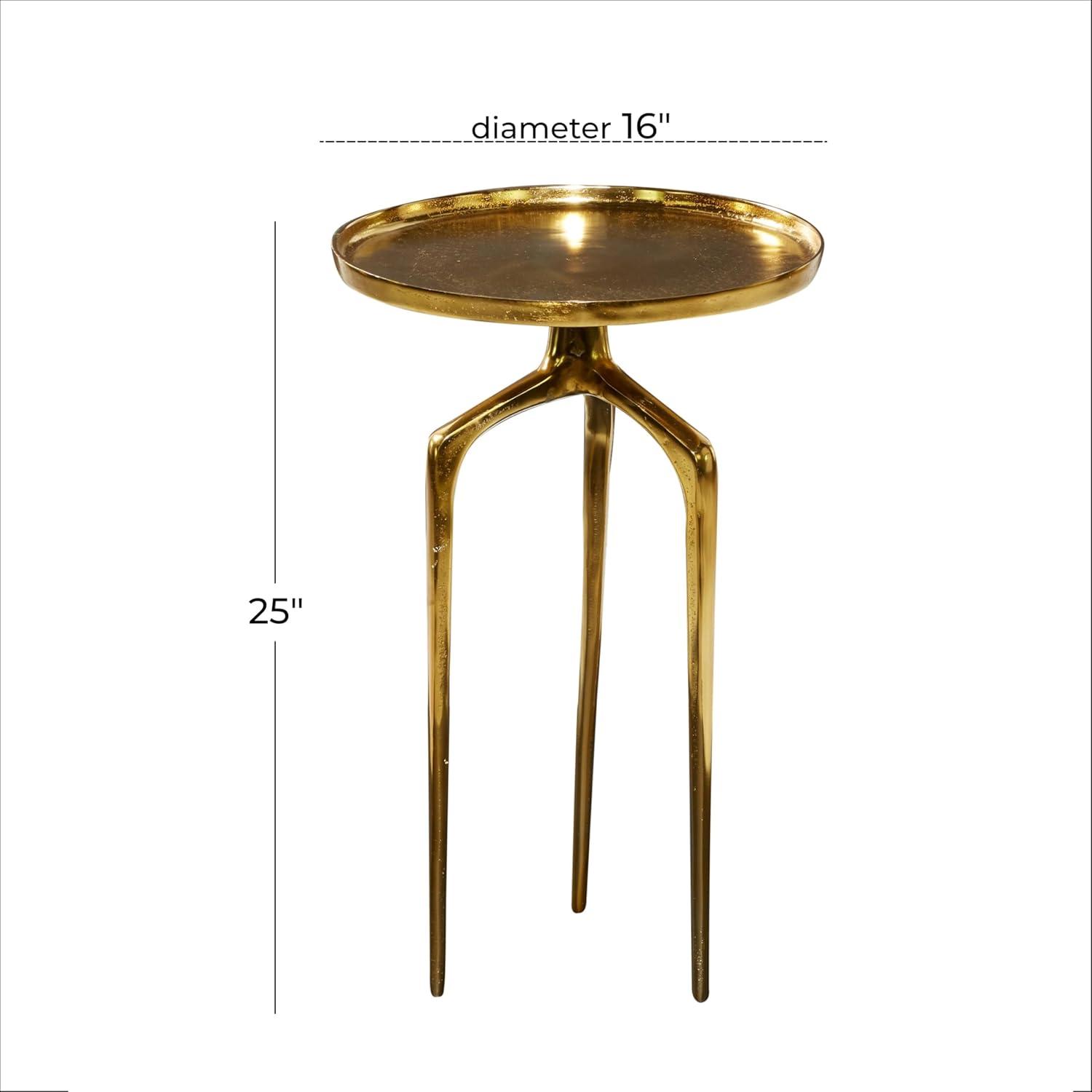 DecMode 16" x 25" Gold Aluminum Tray Inspired Top Accent Table with 3 Tripod Legs, 1-Piece