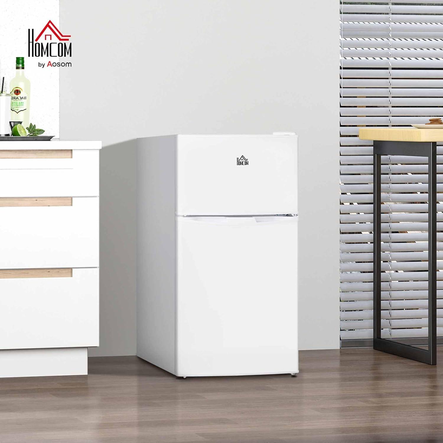 COOKCOK 3.2 Cu.Ft Mini Fridge with Freezer, Double Door with Adjustable Thermostat, Shelf for Bedroom, Dorm, Home Office, Energy Efficient, White