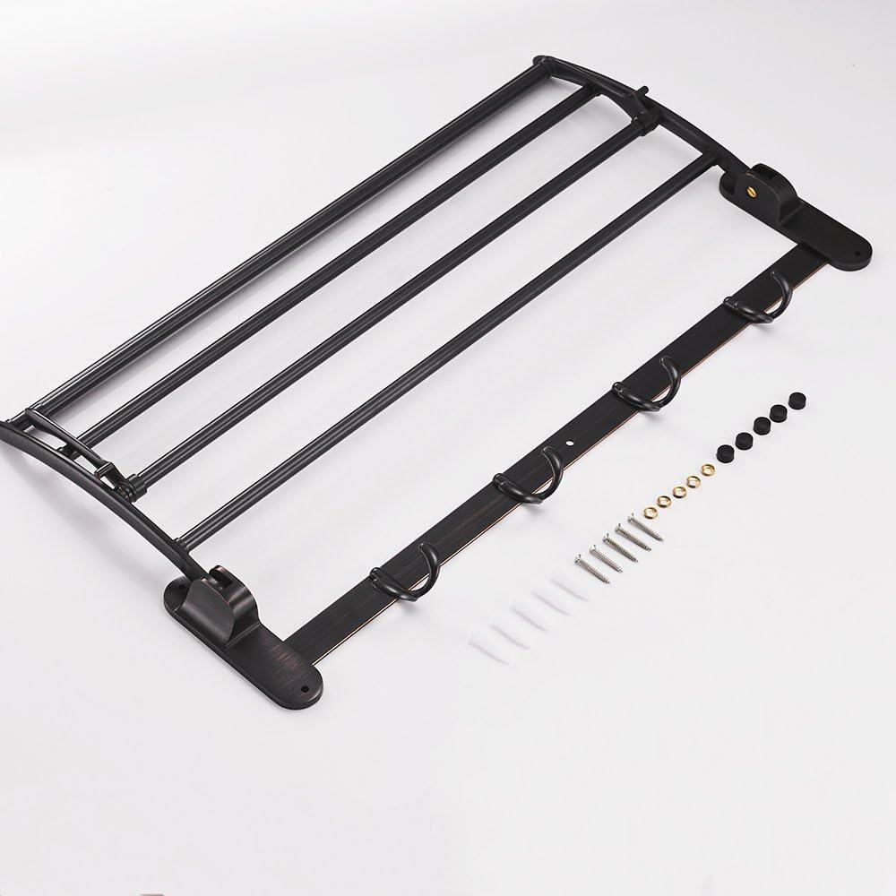 Oil Rubbed Bronze Towel Shelf: Wall Mounted Multifunctional Rack with Foldable Bar and Hooks