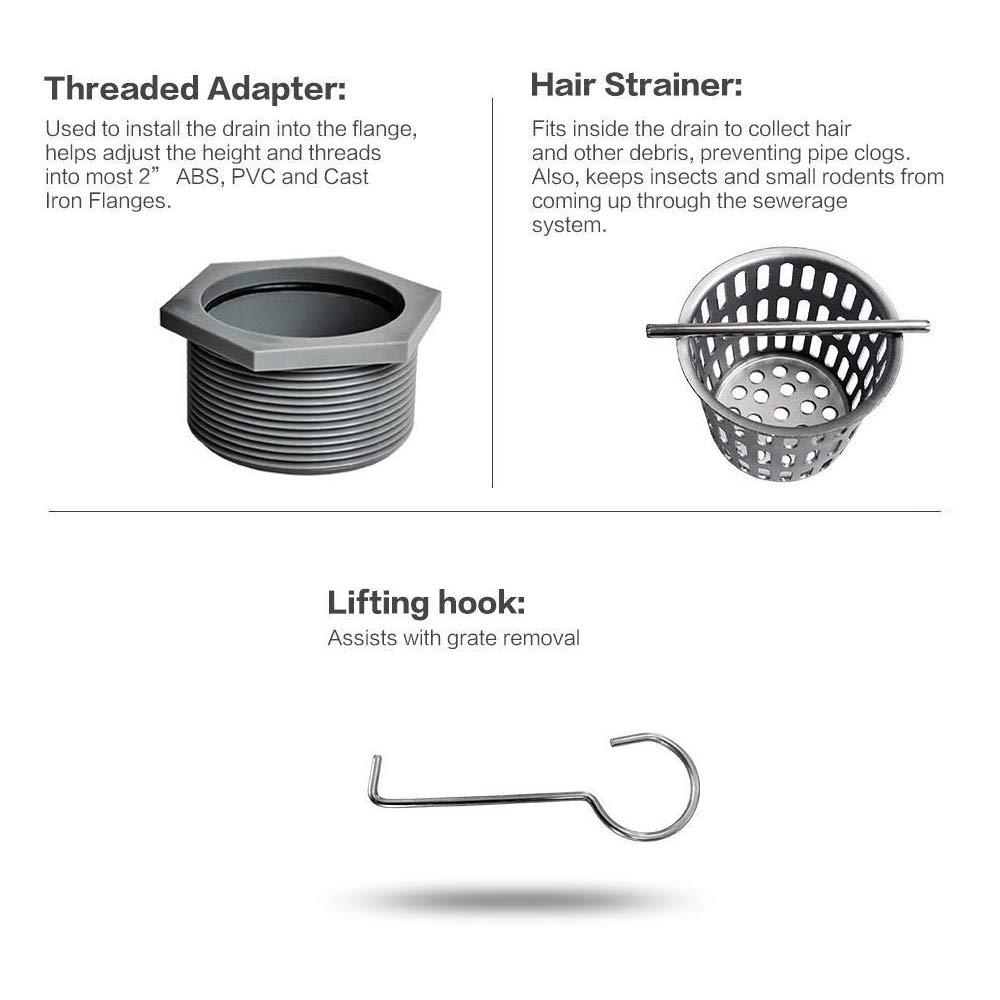 Neodrain 12-Inch Linear Shower Drain with Removable Grate, Professional Brushed 304 Stainless Steel Rectangle Shower Floor Drain Manufacturer, Linear Drain with Hair Strainer 12 IN Stainless