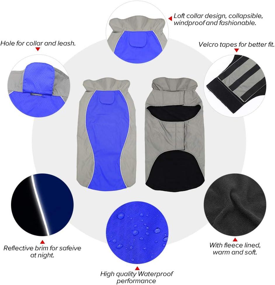 Vizpet Dog Raincoat Waterproof Coats,Dog Jacket High Visibility Warm Vest Dog Clothes for Small Medium Large Dogs(Blue-L)