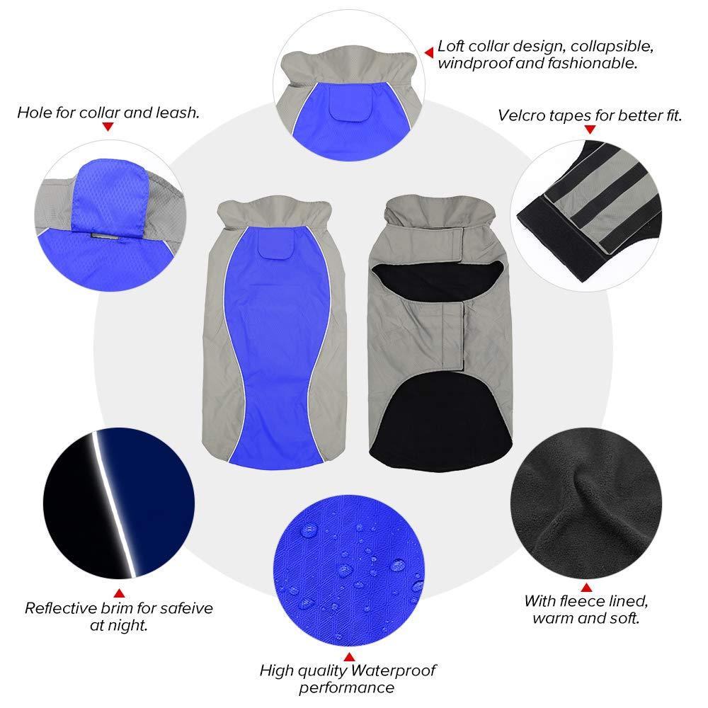 Vizpet Dog Raincoat Waterproof Coats,Dog Jacket High Visibility Warm Vest Dog Clothes for Small Medium Large Dogs(Blue-L)