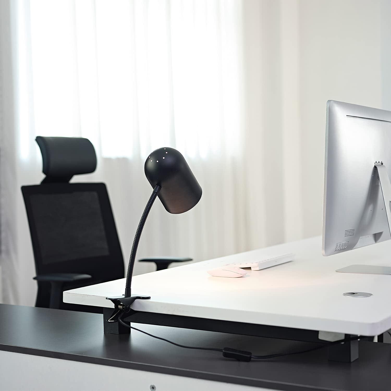 Globe Electric Carter 15" Matte Black Clip-Arm Desk Lamp with Adjustable Gooseneck Arm, 52301
