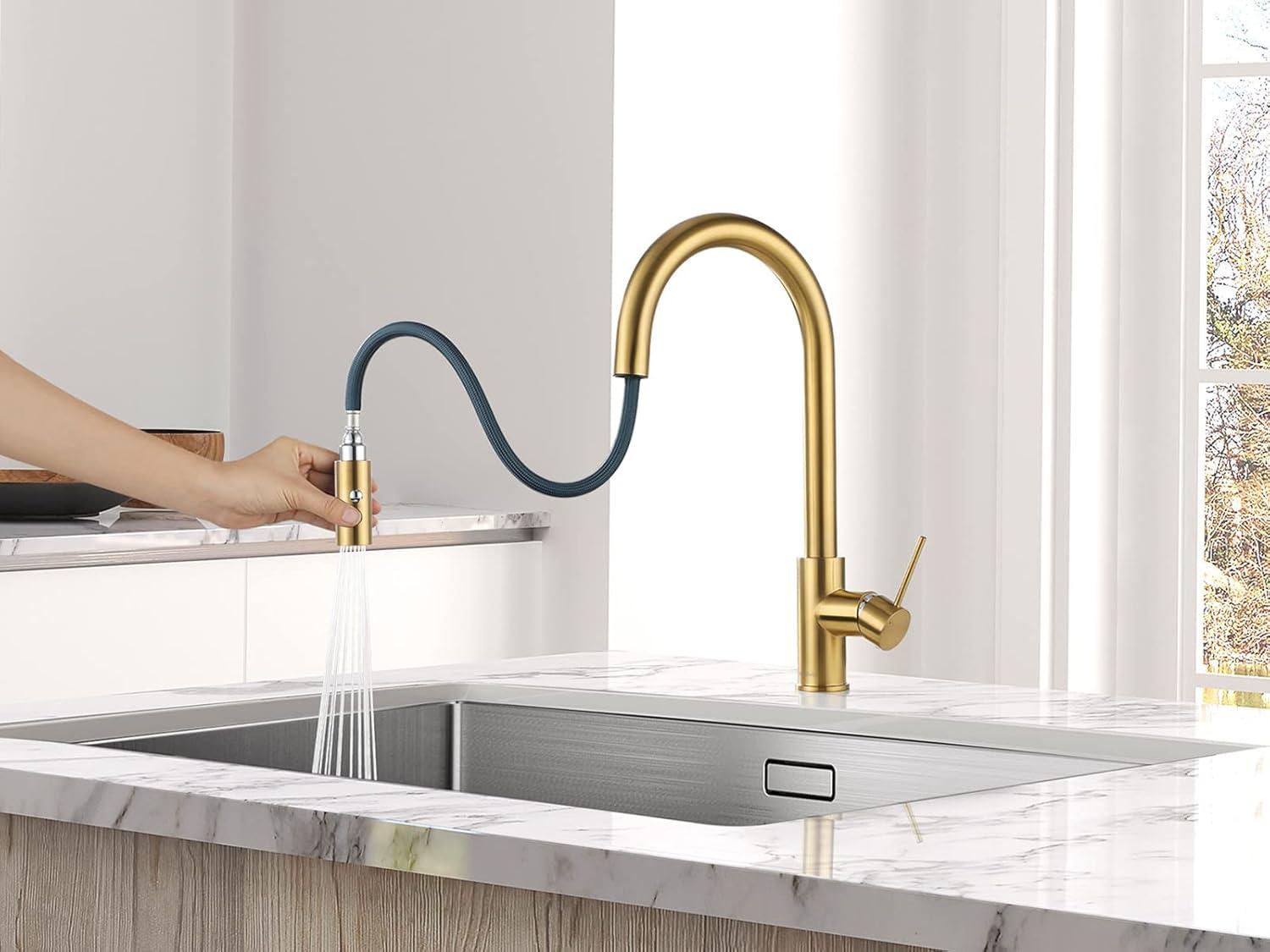 Brushed Gold Kitchen Faucet with Pull Down Sprayer and Single Handle