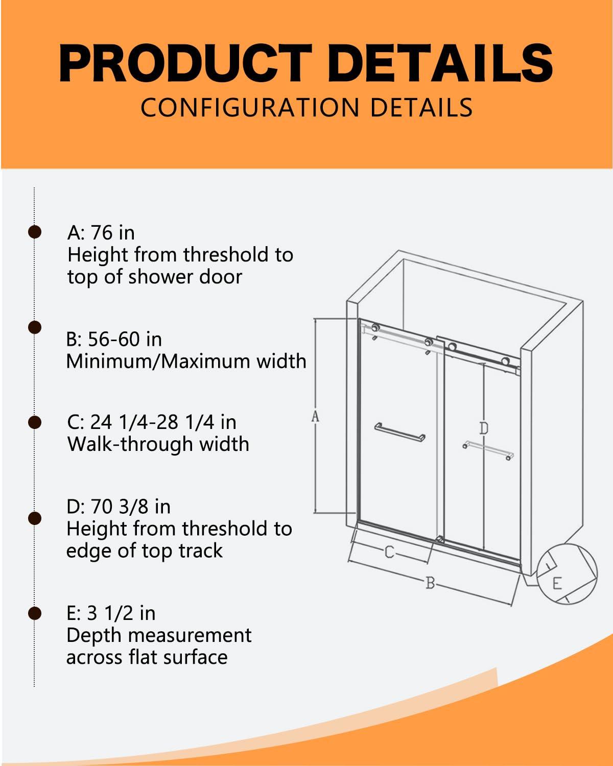 68-72" W x 76" L Frameless Double Sliding Shower Door - Soft-Close Feature, Brushed Nickel, 3/8" (10mm) Thick SGCC Tempered Glass Door with Explosion-Proof Film