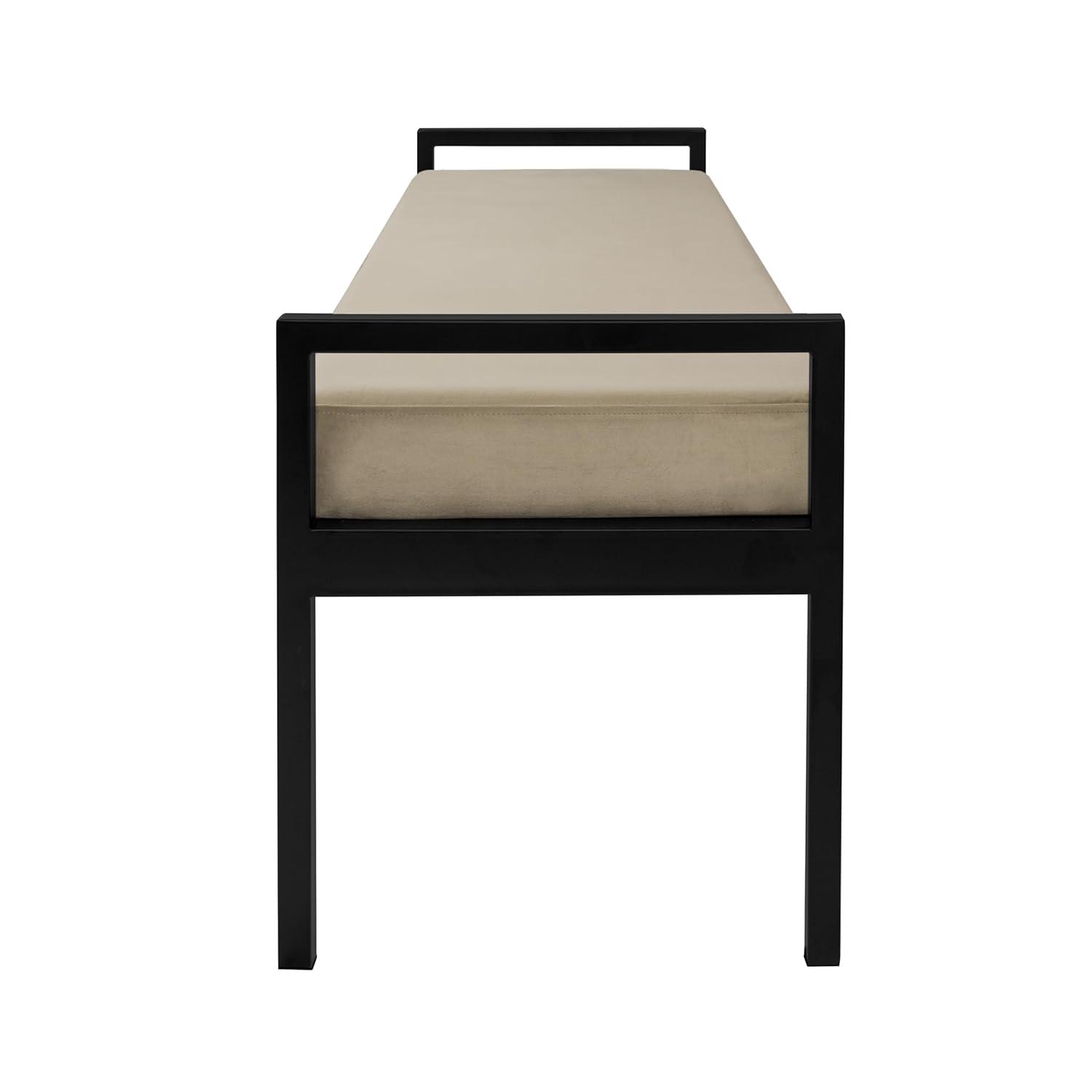 HomePop Moderno Metal y Terciopelo Bench, 49.5"Ancho x 17.25"Profundidad x 19"Alto, Gris/negro