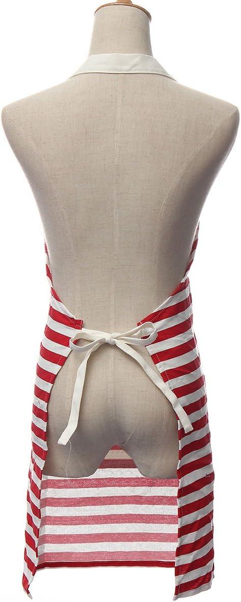 Hyzrz Canvas Kitchen Aprons with Pocket for Women Girls Chef Apron for Cooking Grill and Baking(Red Stripe)