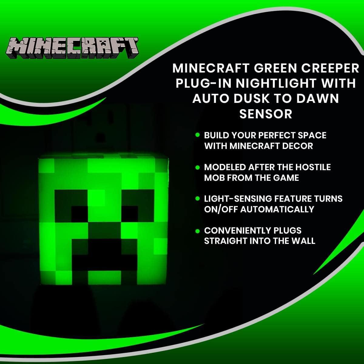 Ukonic Minecraft Green Creeper Plug-In Nightlight with Auto Dusk to Dawn Sensor