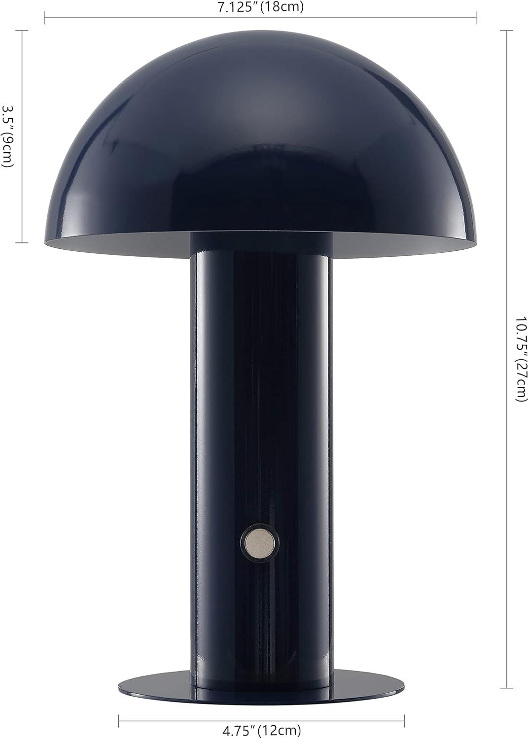 Boletus 10.75" Contemporary Bohemian Rechargeable/Cordless Iron Integrated Portable LED Mushroom Table Lamp, Navy