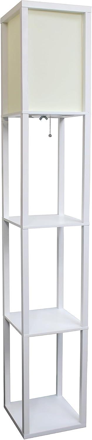 Simple Designs 62.5" Floor Lamp Etagere Organizer Storage Shelf with Linen Shade, White