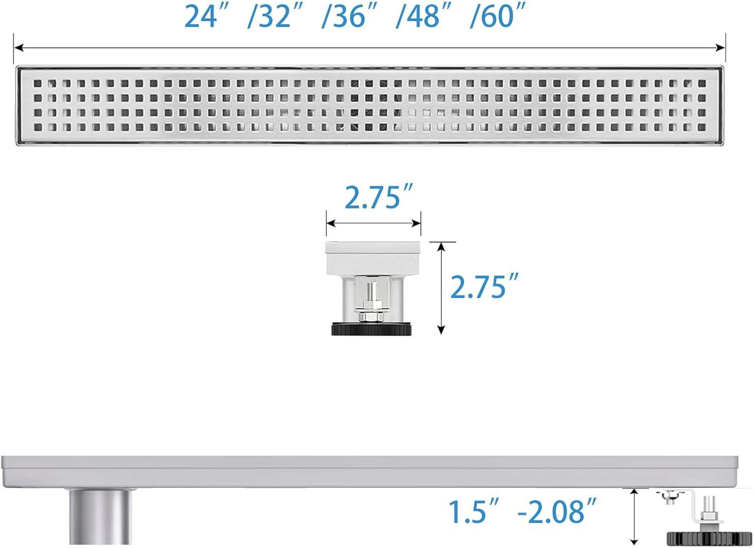 Linear Shower Drain, Shower Drain 24 Inch or 32 Inch with Removable Grate Cover