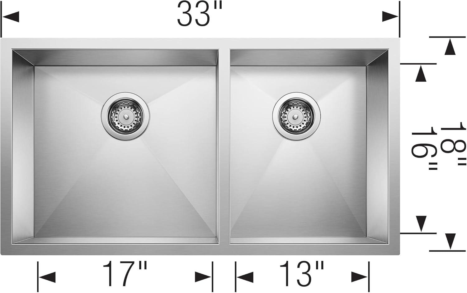 Quatrus 33" L x 18'' W Double Bowl Stainless Steel Undermount Kitchen Sink