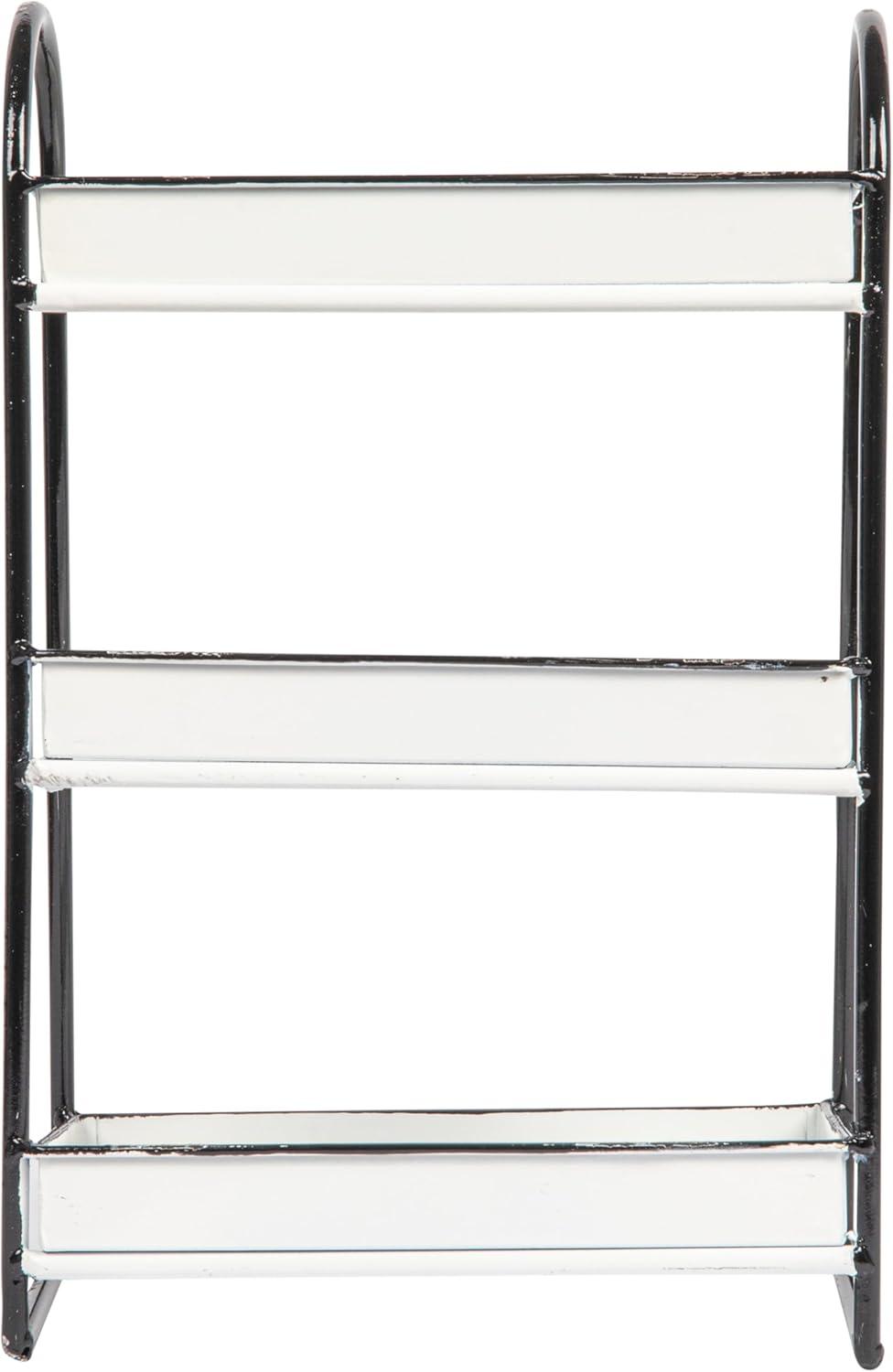 Storied Home 3-Tier Metal Tray with Black Frame and Rim Heavily Distressed White: Fixed Shelves, No Assembly Required