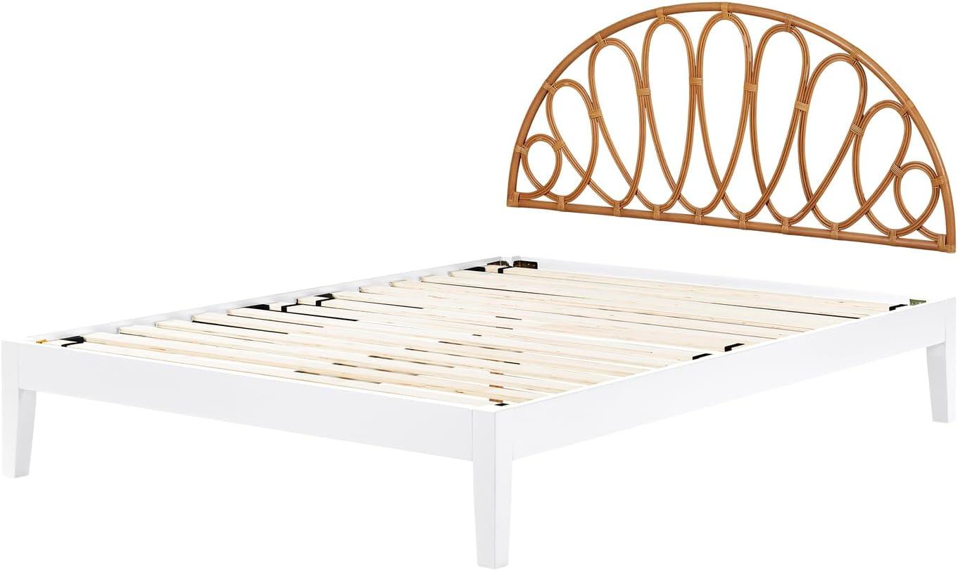 South Shore Hoya Queen Wooden Bed And Rattan Wall-Mounted Flower Petals Headboard Set