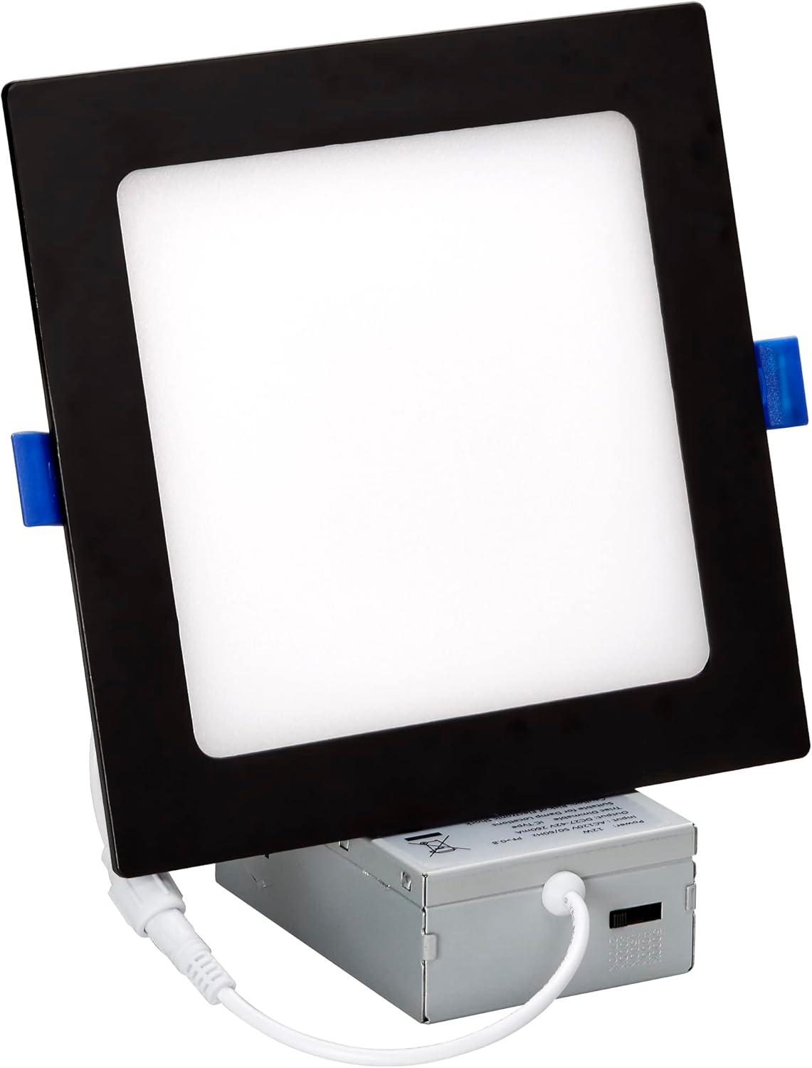 Maxxima 6 in. Square Ultra Thin Recessed LED Downlight 1000 Lumens, Black Trim, Color Selectable 2700K/3000K/3500K/4000K/5000K, Canless IC Rated, Slim, Dimmable, J-Box Included