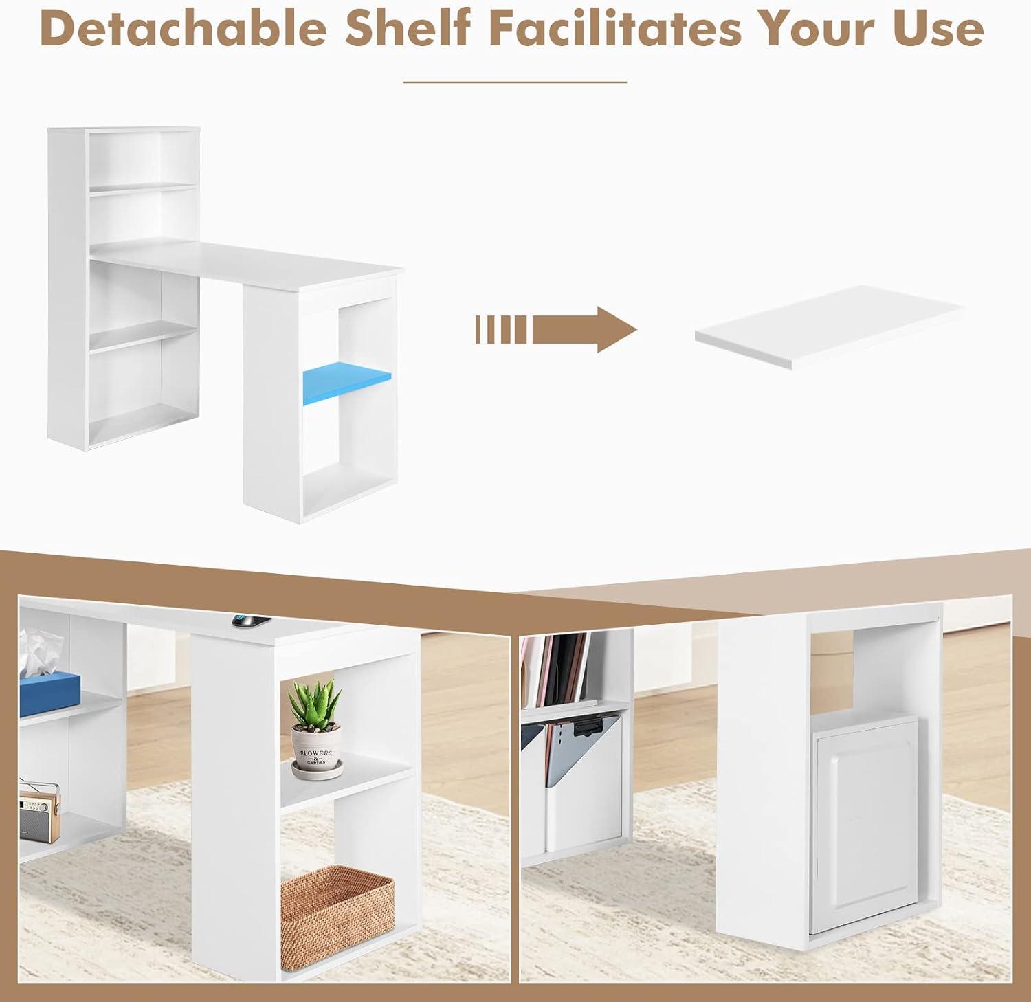 Costway Computer Desk Writing  Workstation Office w/6-Tier Storage Shelves White