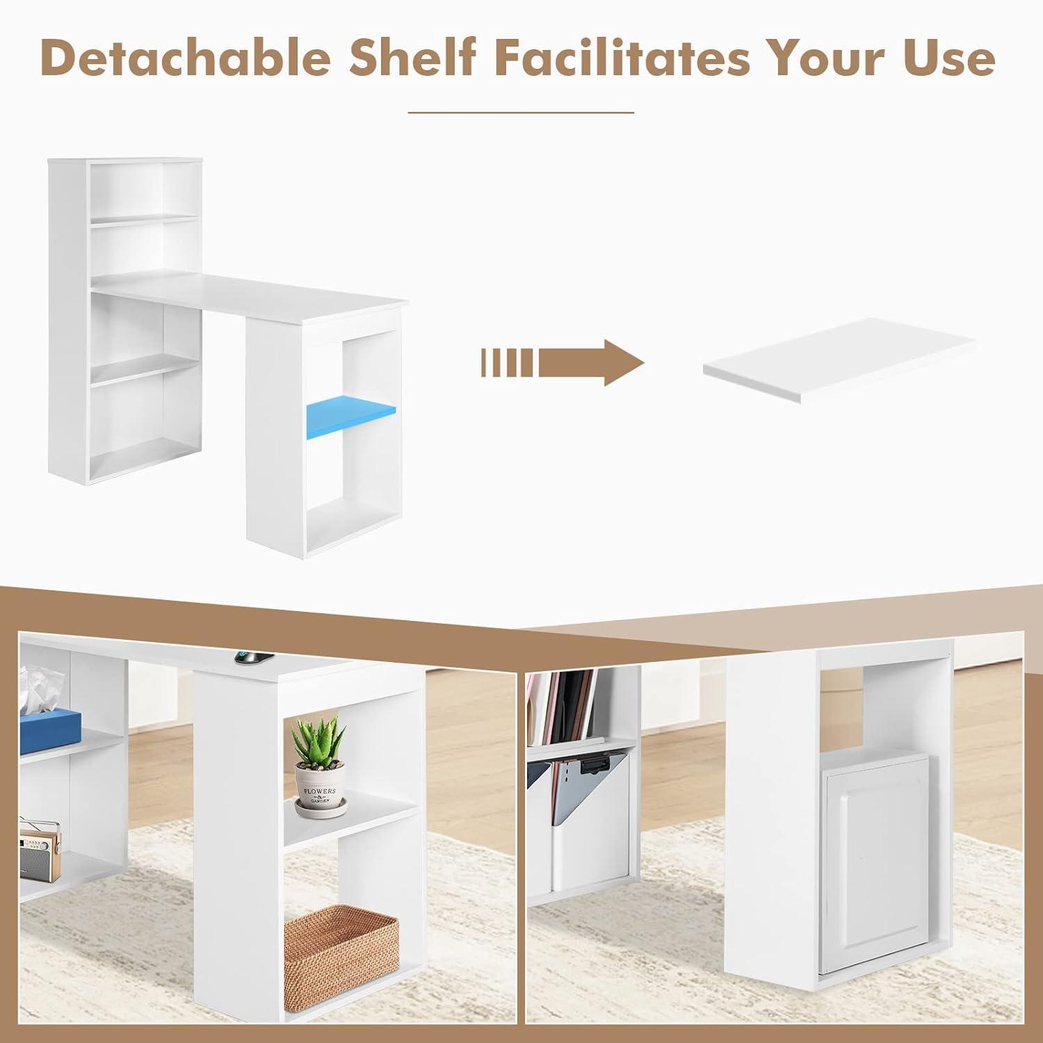 Costway Computer Desk Writing  Workstation Office w/6-Tier Storage Shelves White