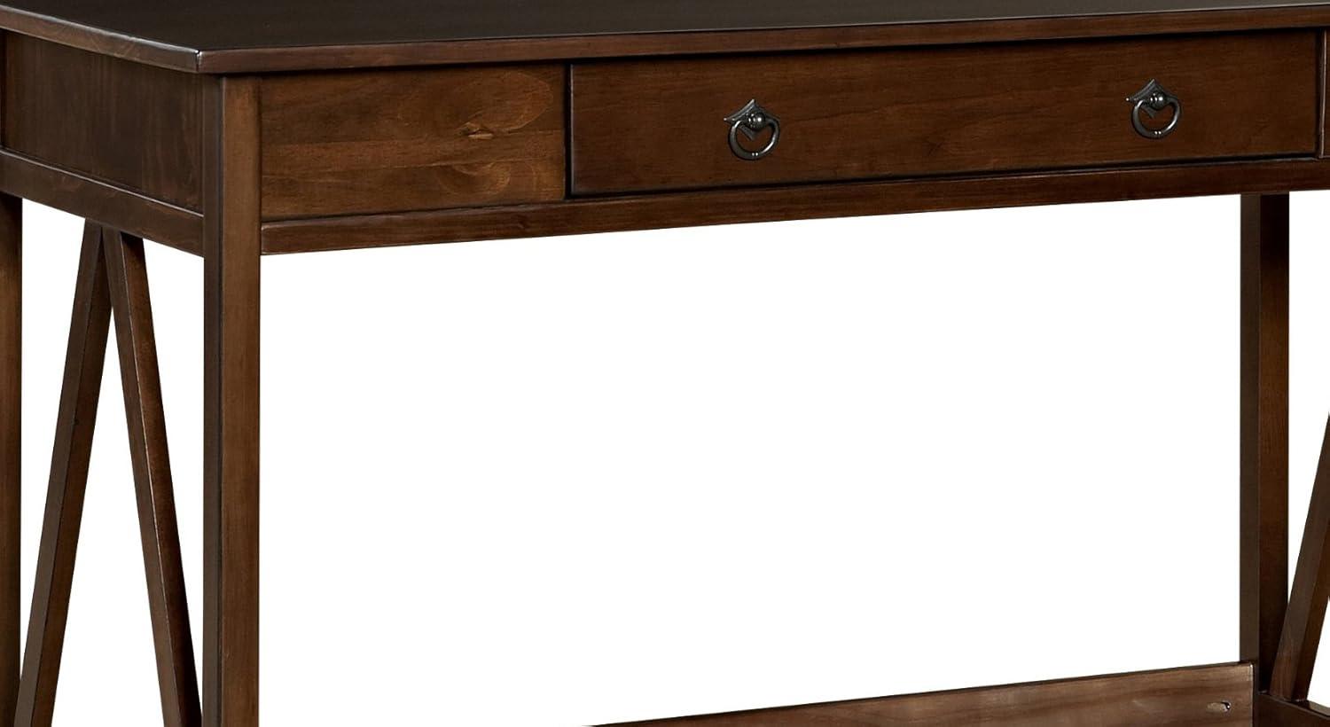 46" Titian Transitional Writing Desk Tobacco - Linon: Home Office Furniture, Pine Frame, Metal Hardware