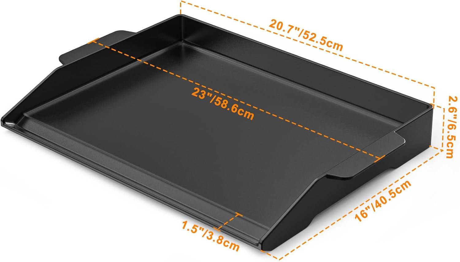 Black Enamelled Cast Iron Flat Top Griddle Plate, 23" x 16"