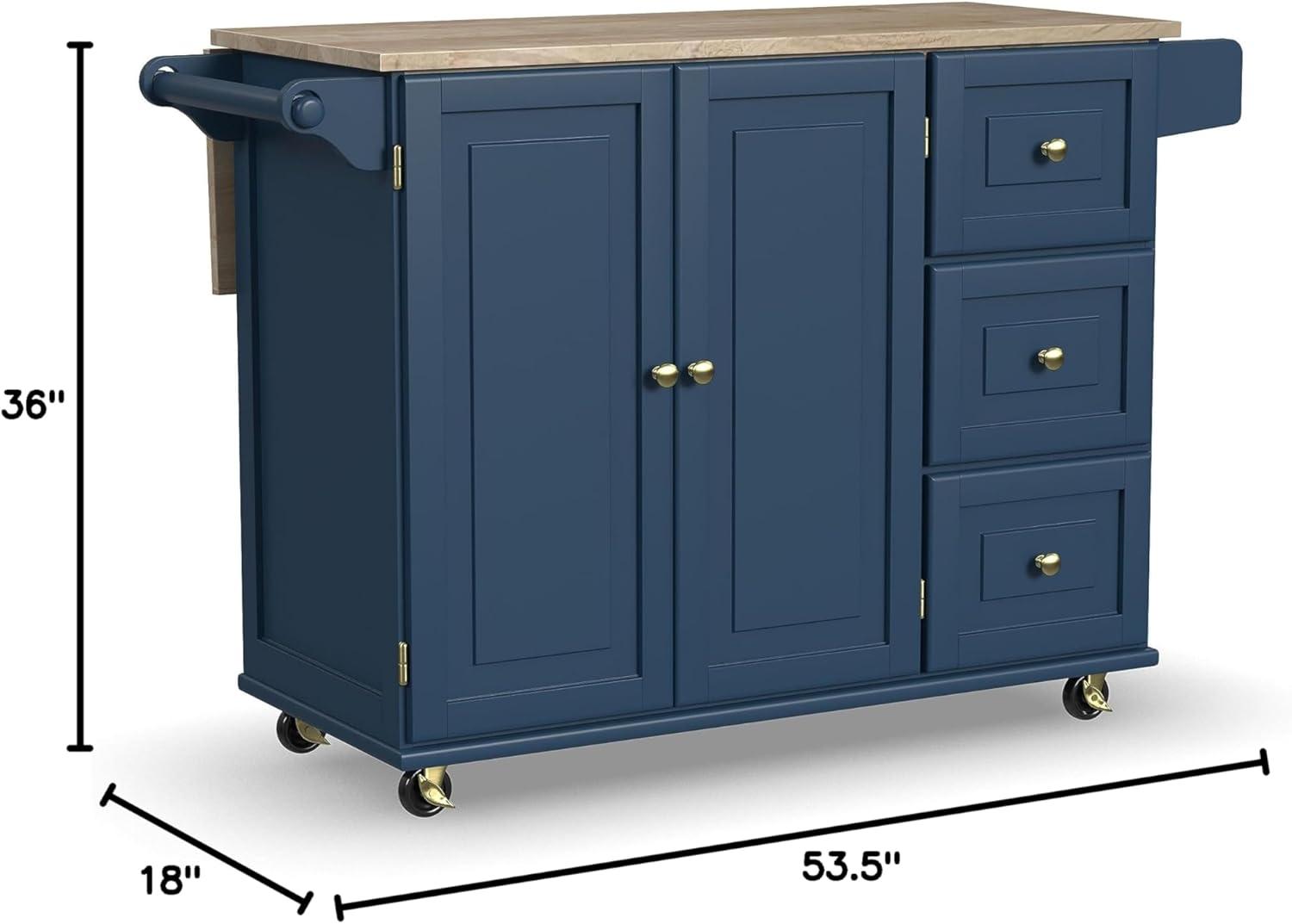 Homestyles Dolly Madison Traditional Engineered Wood Kitchen Cart in Blue/Brass