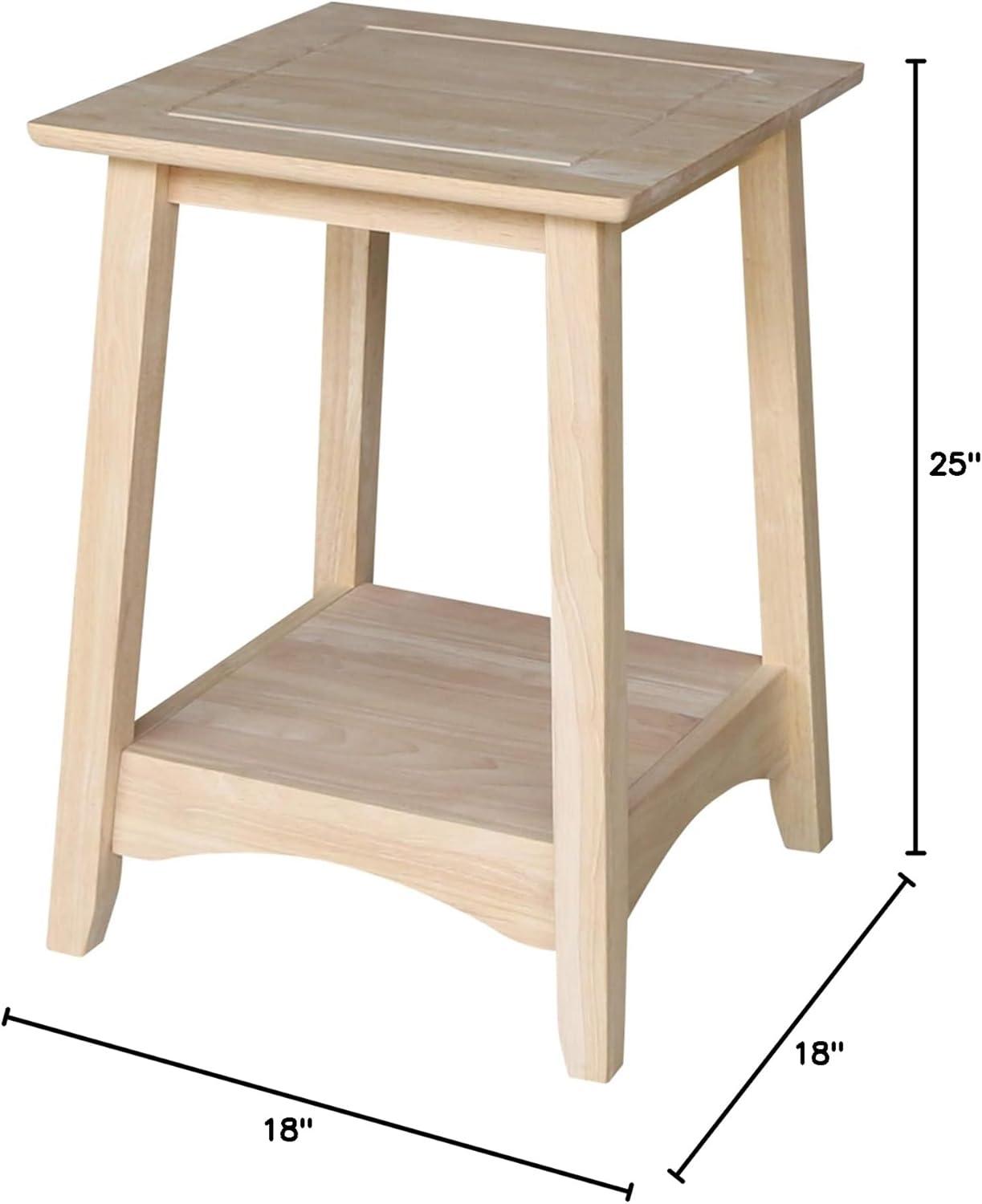 Bombay Tall End Table Unfinished - International Concepts: Hardwood, Square, Fixed Shelf