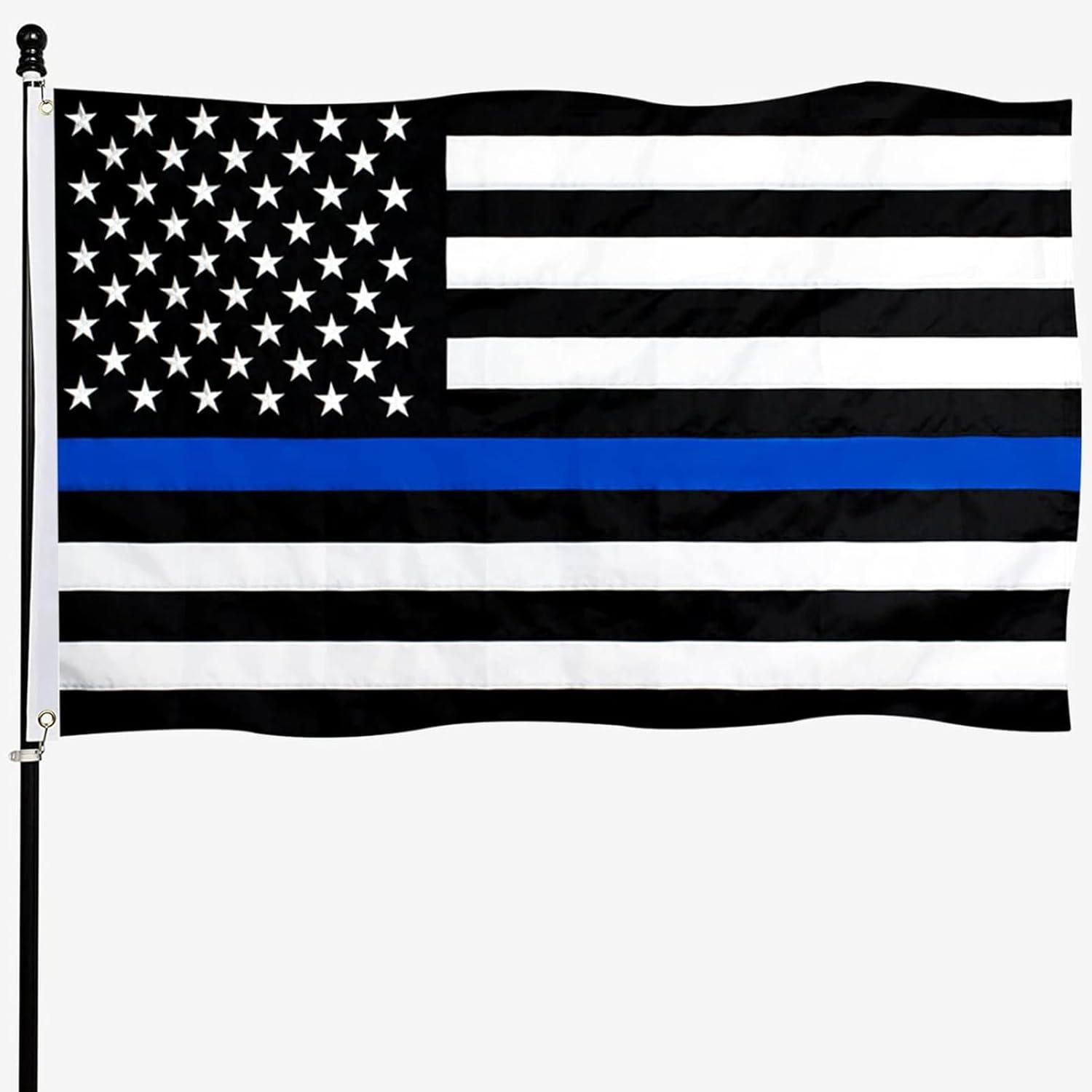 Thin Blue Line American Flags for Outside 3x5 US USA Police Flag Outdoor Vivid Color Fade Resistant Double Stitched Blue Line flag with Brass Grommets