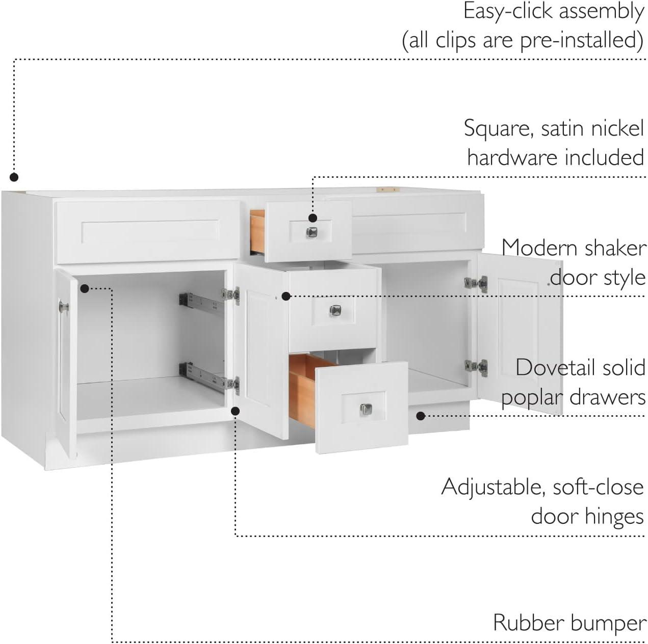 Brookings 60 Inch Bathroom Vanity, Ready to Assemble