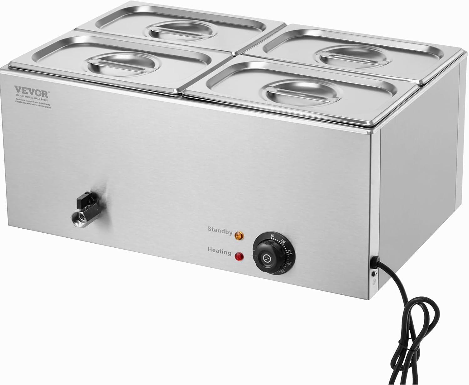 VEVOR Commercial Electric Food Warmer 4-Pan Countertop Buffet 15.9QT Bain Marie