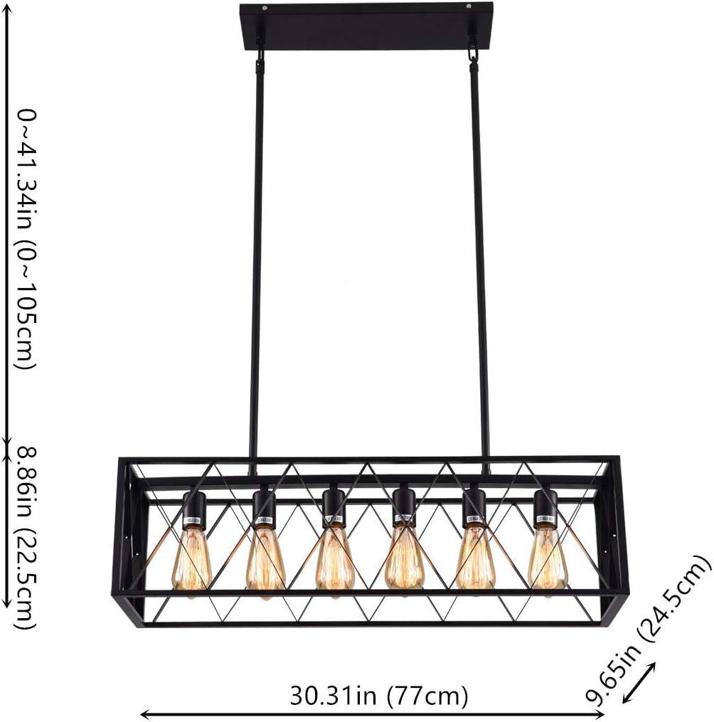 Black Vintage 6-Light Rectangular Metal Pendant Light