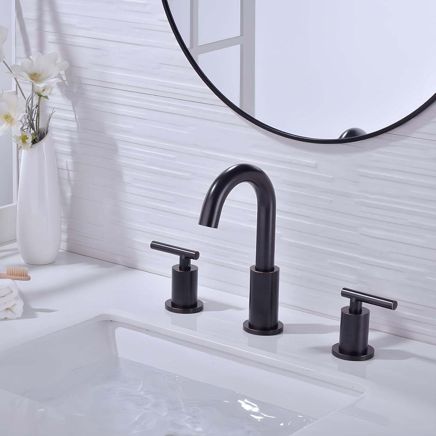 Oil Rubbed Bronze 8-Inch Widespread Double Handle Bathroom Faucet