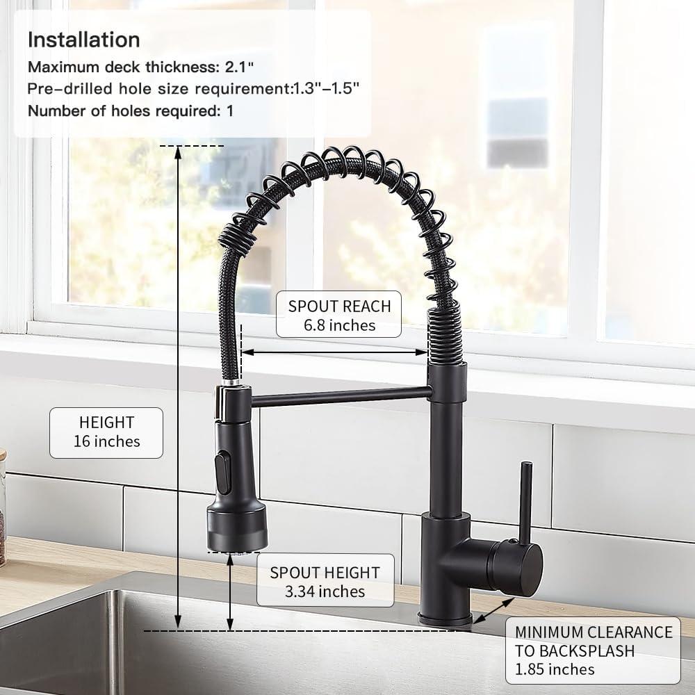 Matte Black LED Kitchen Faucet with Pull Down Sprayer and Soap Dispenser