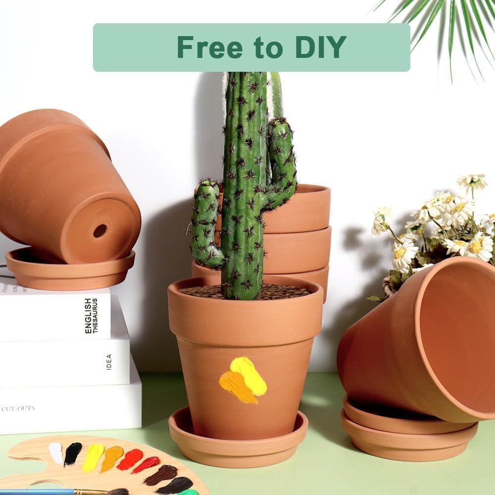 Terracotta Round Clay Plant Pots with Saucer, 5" Set of 6