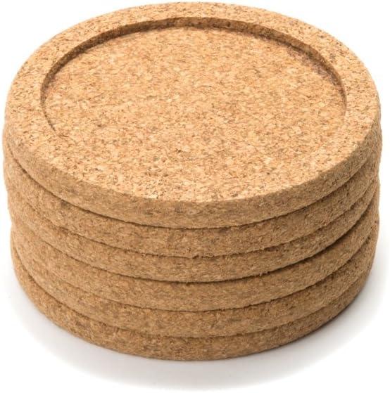 Set of 6 Round Tan Cork Coasters