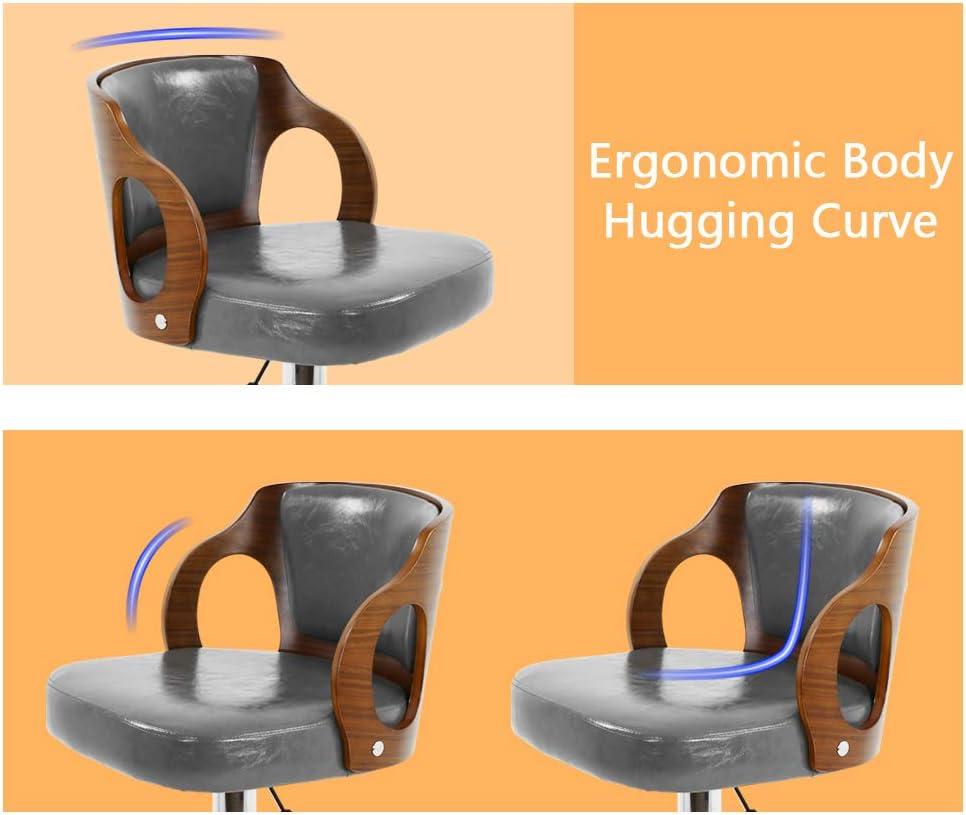 YRLLENSDAN Counter Height Adjustable Bar Stools Set of 2 with Back and Footrest Cushioned High Bar Chairs Set of 2 Leather Upholstered Kitchen Island Chairs with Metal Base,Gray