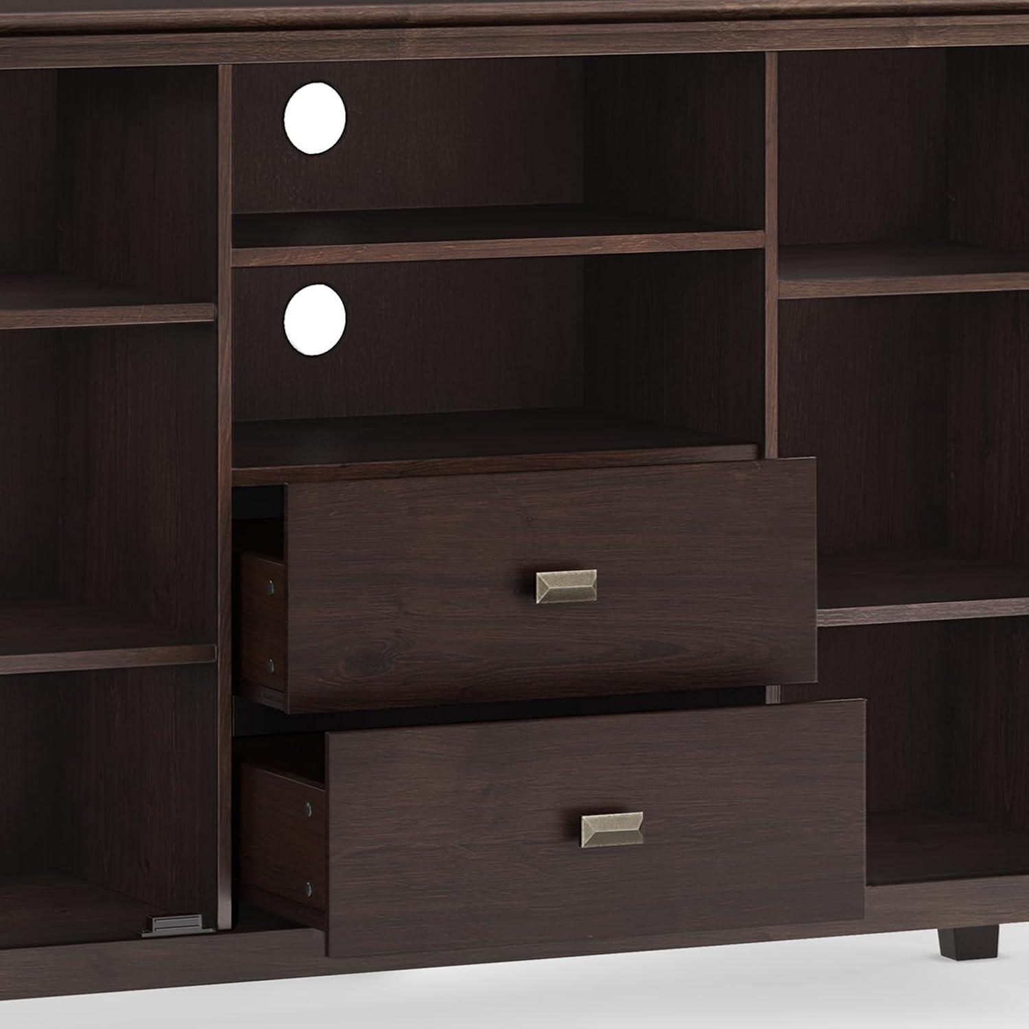 Simpli Home Artisan TV Media Stand in Dark Chestnut Brown
