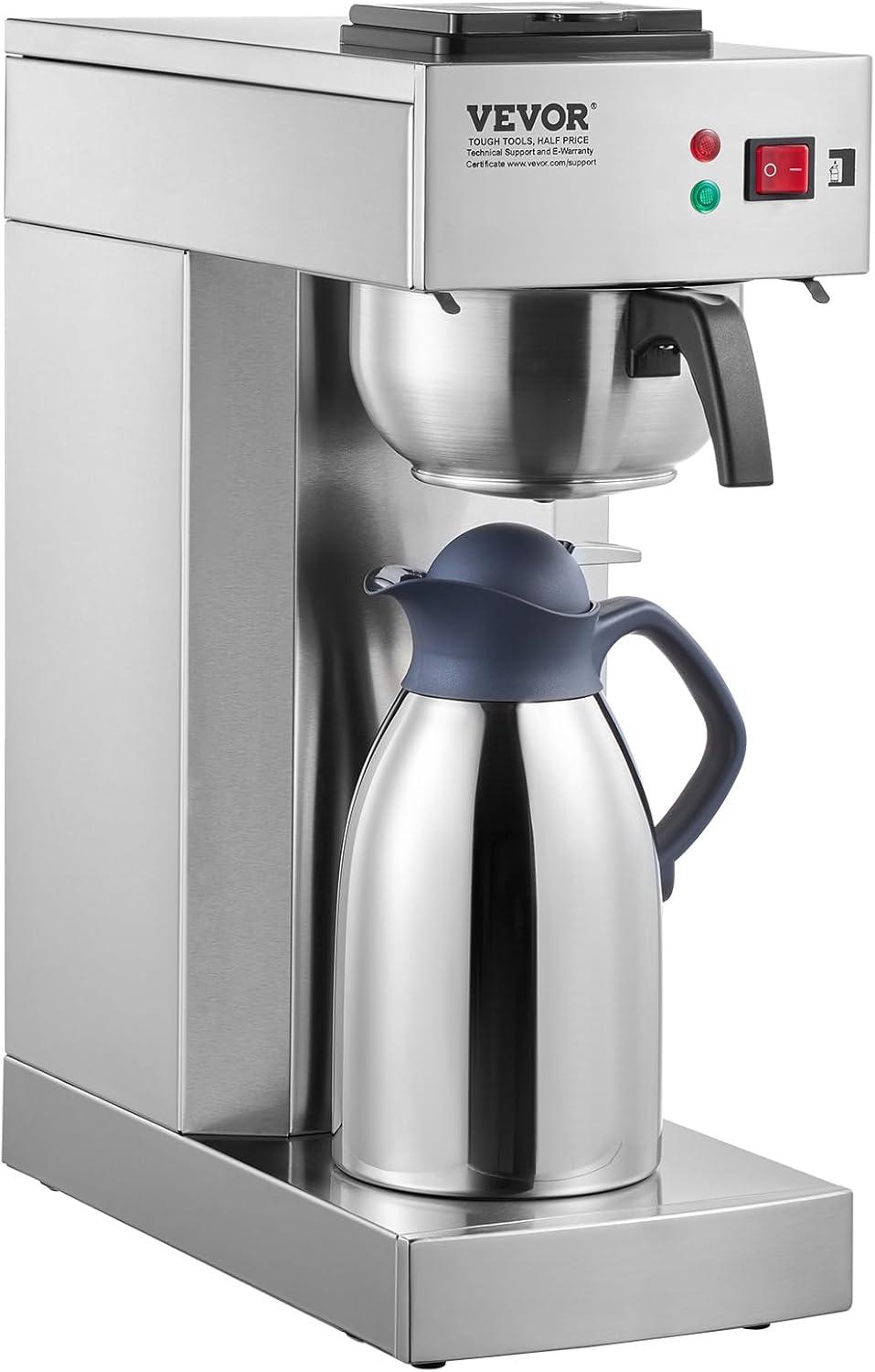 VEVOR 12 Cups Commercial Drip Coffee Maker, Coffee Maker Machine with Thermal Carafe to Keep Warm or Cold, Stainless Steel Pour Over Coffee Brewer