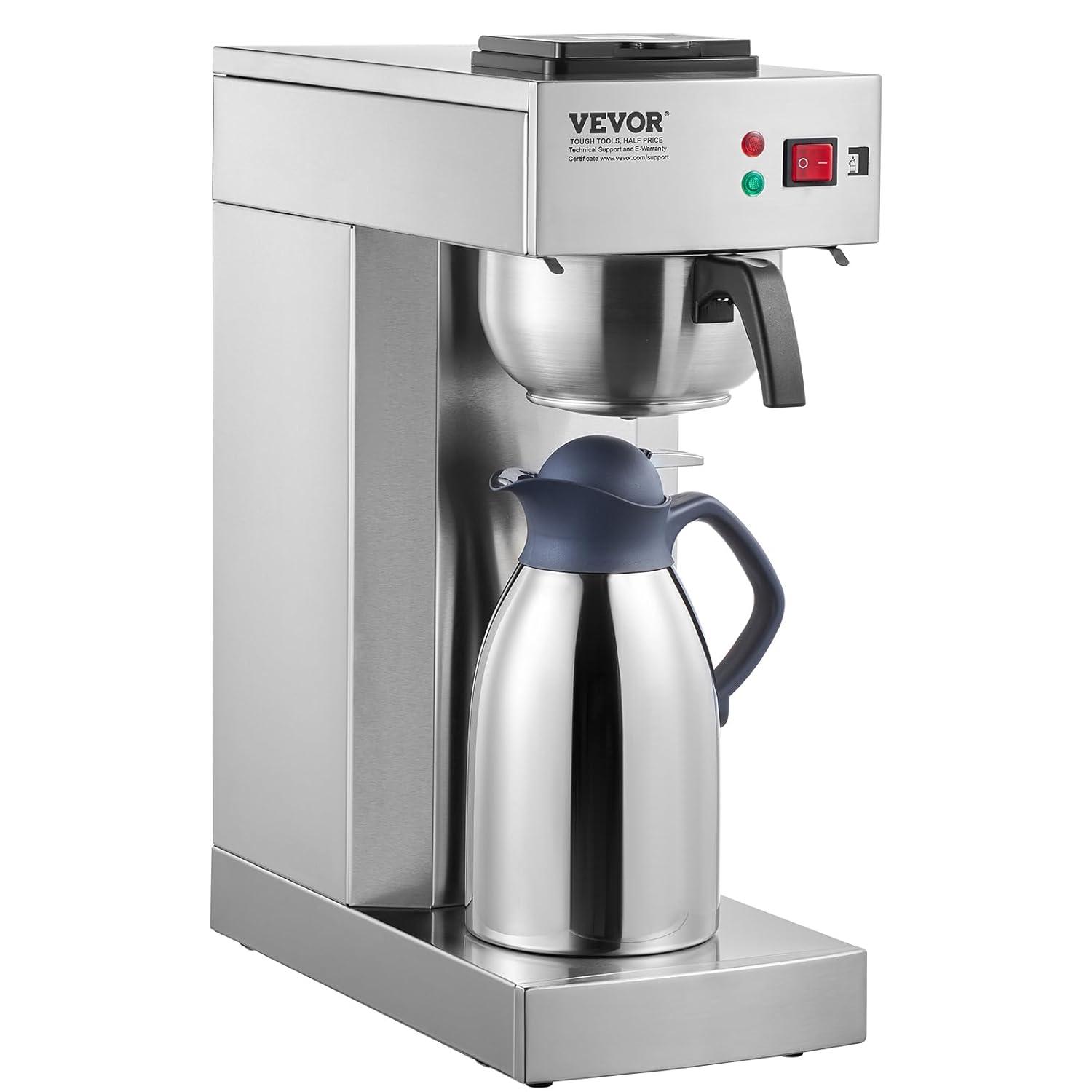 VEVOR 12 Cups Commercial Drip Coffee Maker, Coffee Maker Machine with Thermal Carafe to Keep Warm or Cold, Stainless Steel Pour Over Coffee Brewer
