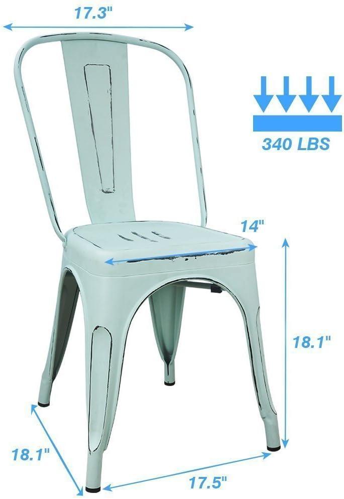 Devoko Metal Indoor-Outdoor Chairs Distressed Style Kitchen Dining Chairs Stackable Side Chairs with Back Set of 4 (Blue)