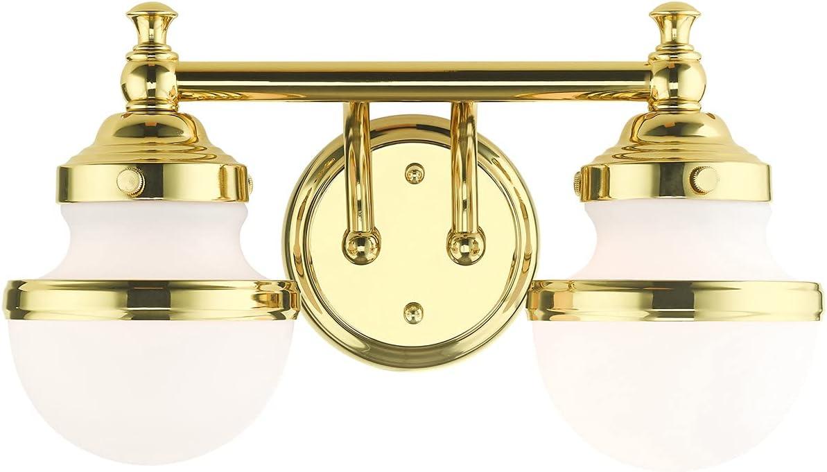 Oldwick Polished Brass 2-Light Vanity Sconce with Satin Opal White Glass