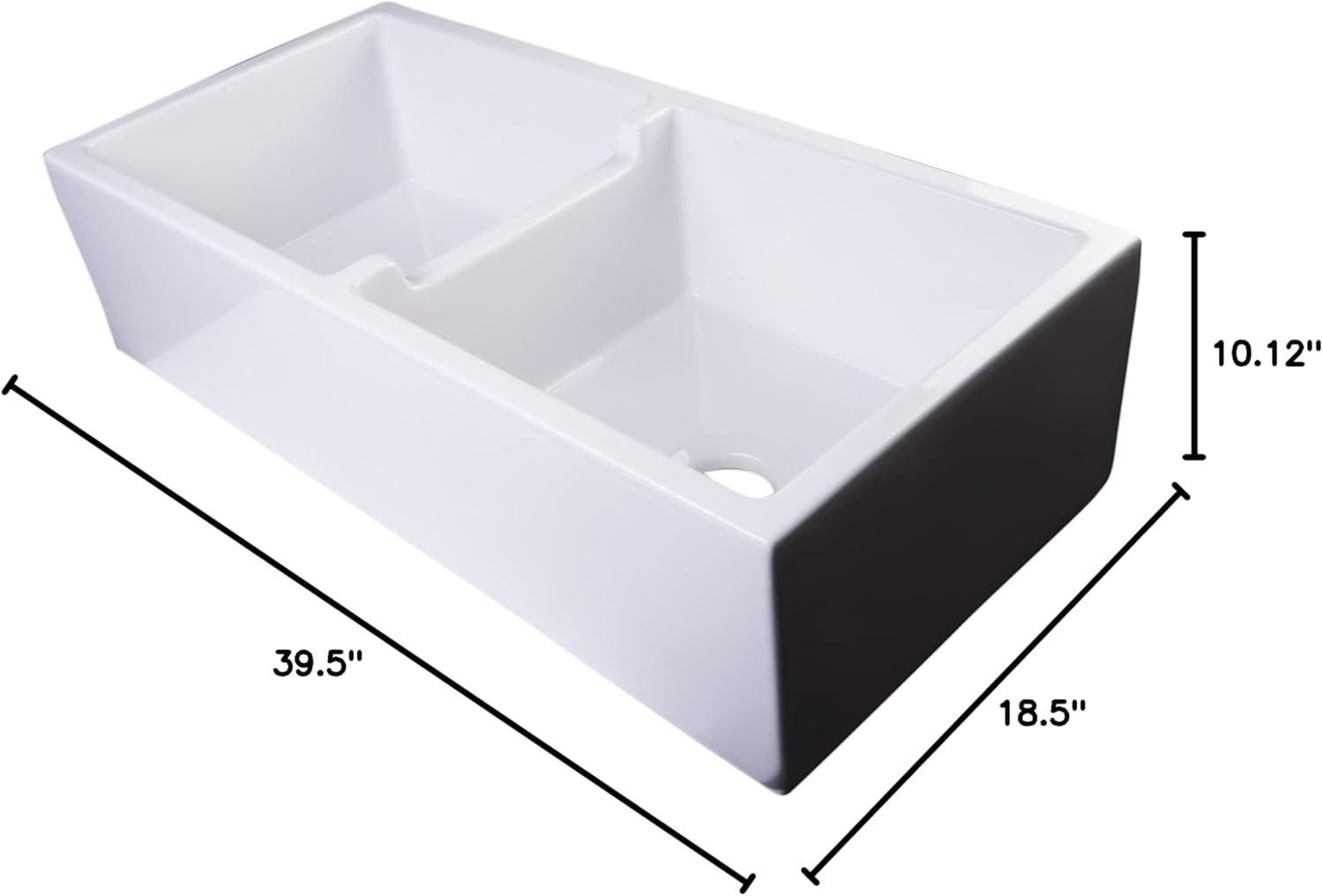 39.5'' L Farmhouse / Apron Double Bowl Fireclay Kitchen Sink