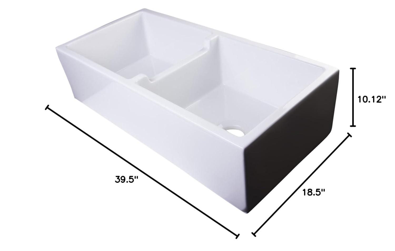 39.5'' L Farmhouse / Apron Double Bowl Fireclay Kitchen Sink