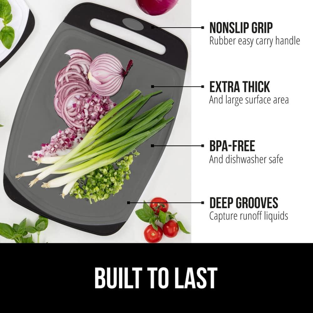 Gorilla Grip Oversized 100% BPA Free Reversible Kitchen Cutting Board Set of 3, Juice Grooves, Dishwasher Safe, Black Gray