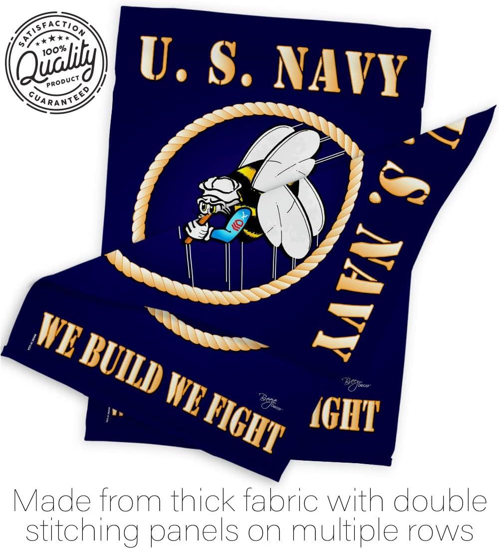 Breeze Decor Sea Bees House Flag - Armed Forces Navy USN Seabee United State American Military Veteran Retire Official - Decoration Banner Small Garden Yard Gift Double-Sided Made in USA 28 X 40