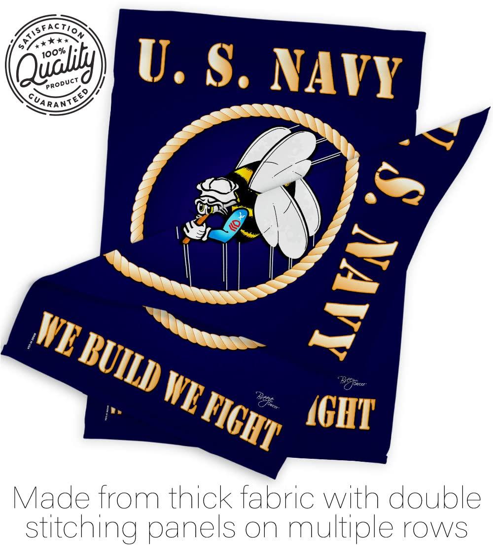 Breeze Decor Sea Bees House Flag - Armed Forces Navy USN Seabee United State American Military Veteran Retire Official - Decoration Banner Small Garden Yard Gift Double-Sided Made in USA 28 X 40