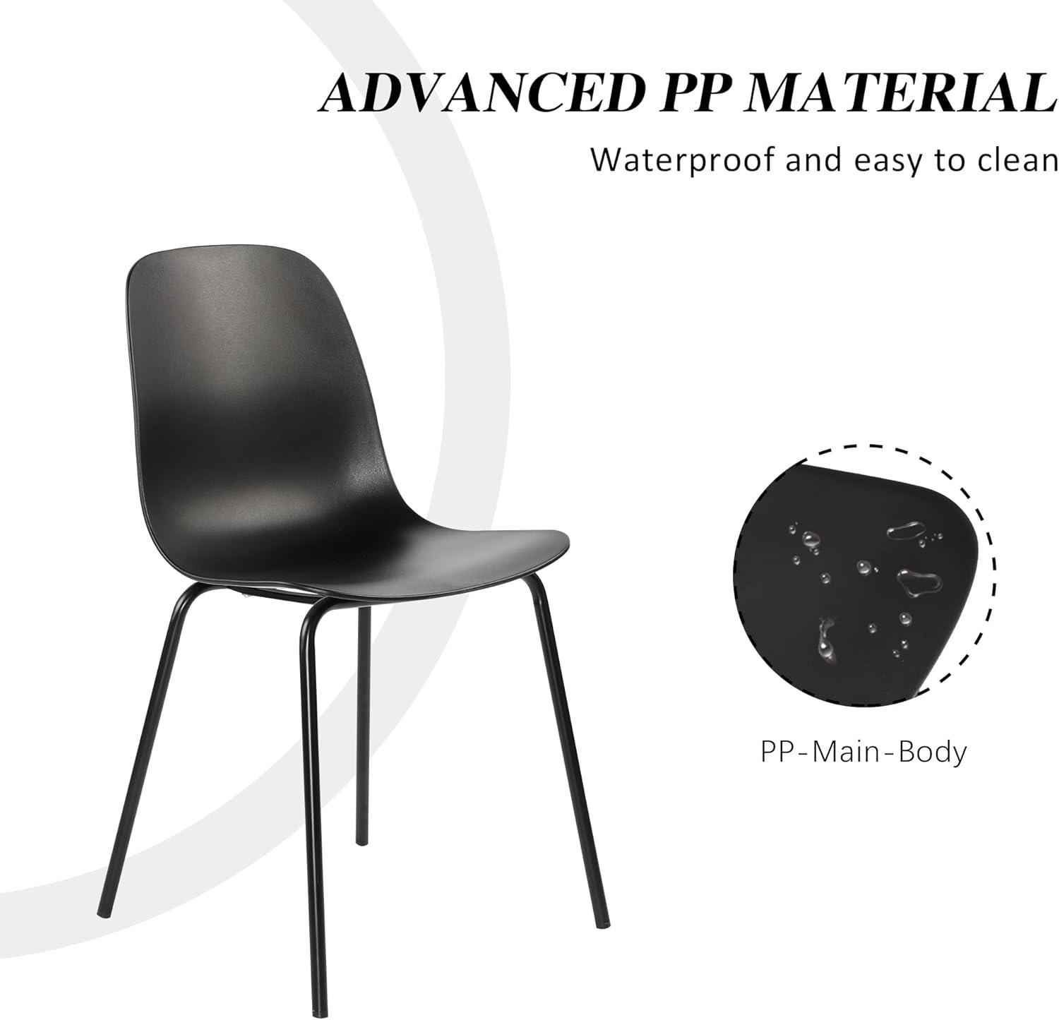 Black Metal Industrial Side Chairs with Polypropylene Seat, Set of 2